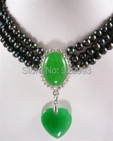 free pp3 rows 6 7mm black akoya cultured pearl green natural pendant necklace