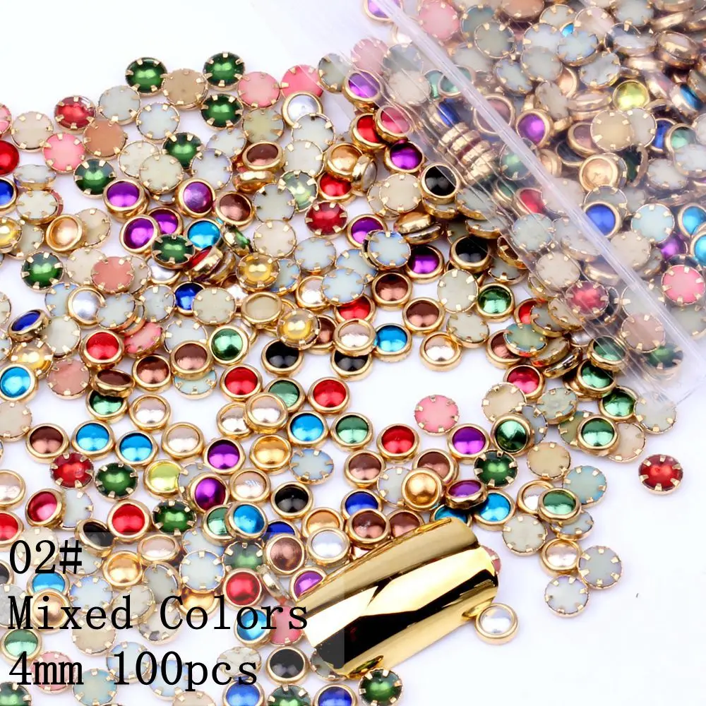 02 Mixed Colors 4mm 100 шт 4 мм 5 мм 6 мм много цветов полукруглый жемчуг металлический горный хрусталь DIY Дизайн ногтей бусины Красота Блеск украшения - Цвет: 02 Mixed Colors 4mm