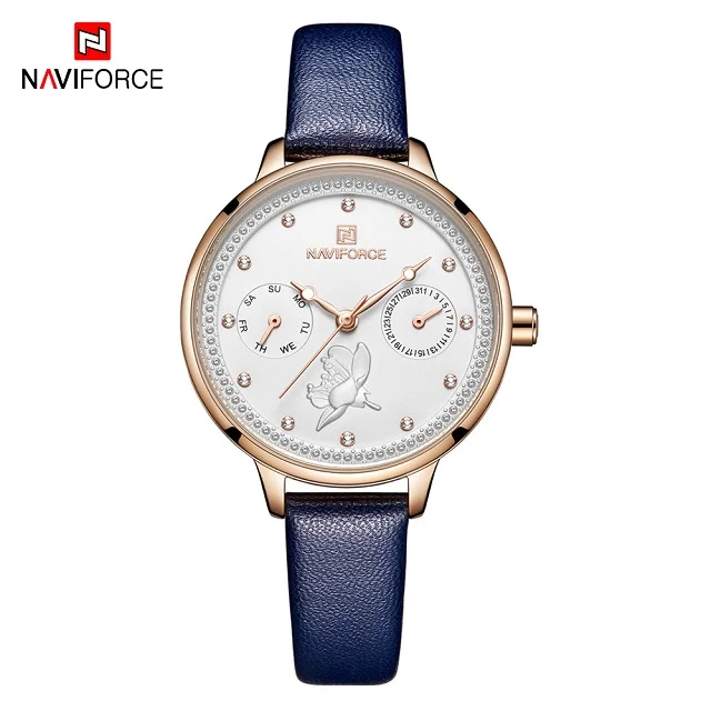 Blue Новые женские наручные часы naviforce Роскошные брендовые Модные женские спортивные кварцевые часы платье повседневные водонепроницаемые наручные часы женские часы - Цвет: Blue
