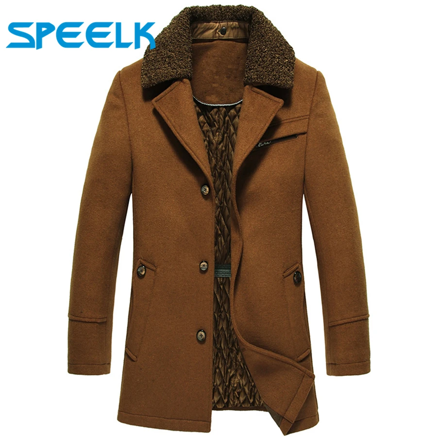 

2019 Winter Fur Collar Coat Men Long Wool Jackets Male Thick Single-breasted Windbreaker Coats Mens Fashion Slim Fit Outwear