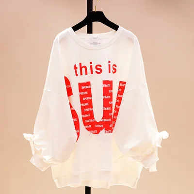 Женская трикотажная футболка Tumblr Повседневная Свободная из хлопка с длинными