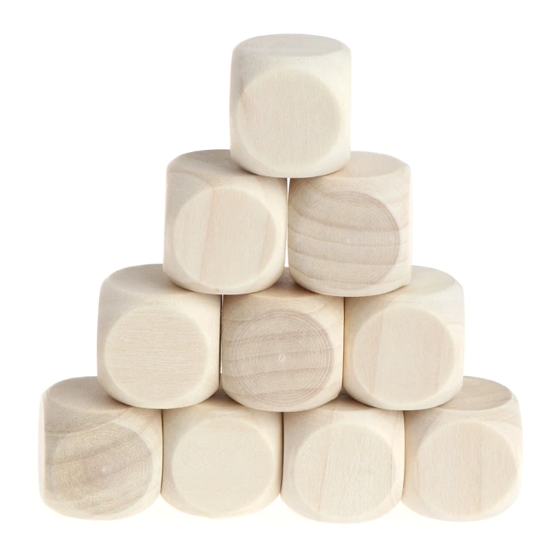 

10Pcs/Set 6 Sided Blank Wood Dice Party Family DIY Games Printing Engraving Kid Toys