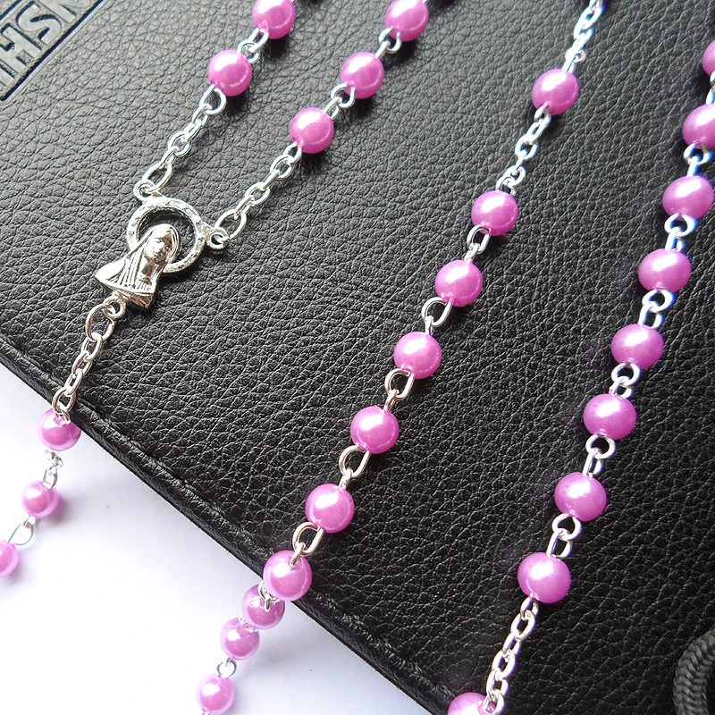 High quality Bohemia Light purple Pearl beads religion Pendant Virgin Mary Catholic Christ Jesus Cross Necklaces for Women | Украшения и