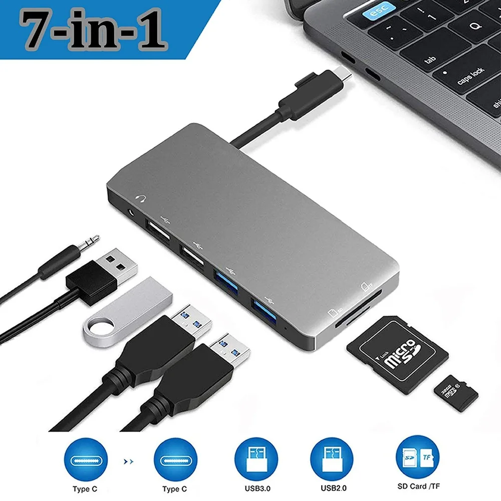 USB C концентратор адаптер с 3,5 мм разъем для наушников/2 USB 2,0/2 USB 3,0 порта/SD TF кард-ридер для MacBook Pro для Galaxy S9/S8