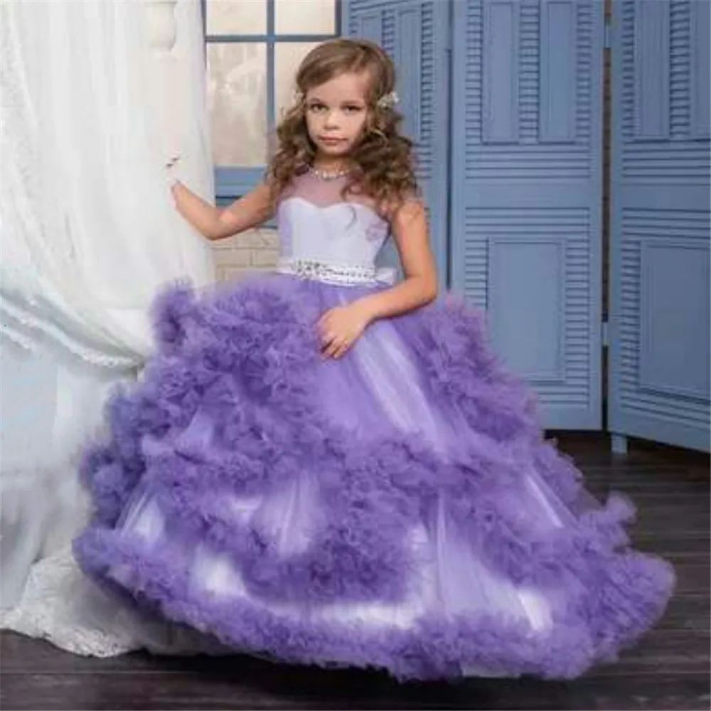 Princess Flower Lace Tutu Girl Dress Wedding Evening Mopping Long Fluffy Elegant Party Costume Kids 10 12 Years | Детская одежда и