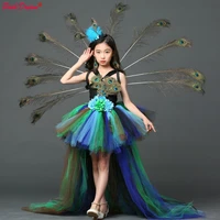 posh dream girl peacock flower party tutu dresses for halloween with train tulle peacock princess children party evening dress