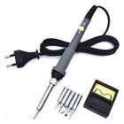 Паяльник электрический, 220 В, 60 Вт, с регулируемой температурой, с подставкой, 5 наконечников для пайки