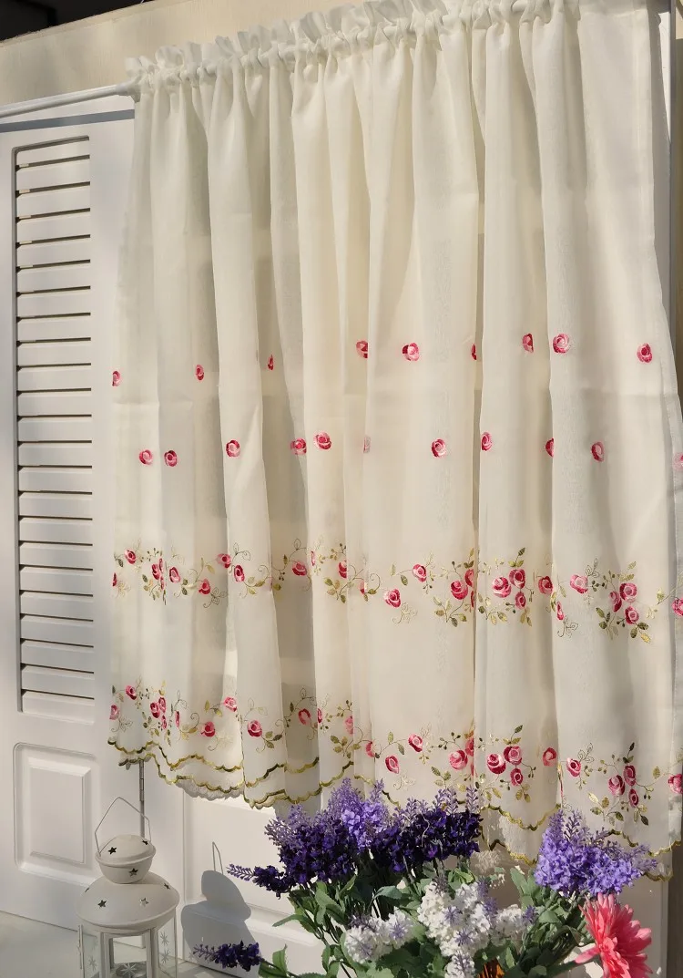 Бесплатная доставка рустикальные двухслойные короткие занавески с вышивкой из