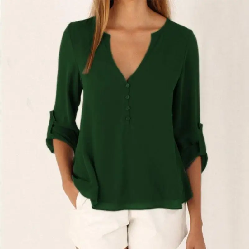 Женская шифоновая блузка с длинным рукавом и V-образным вырезом |