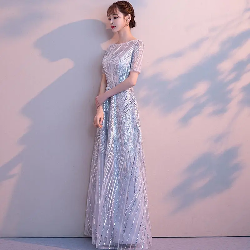 FADISTEE Новое поступление Роскошные вечерние платья вечернее платье Vestido de Festa роскошные серебряные блестки Половина рукава Пром Кружева длинный стиль