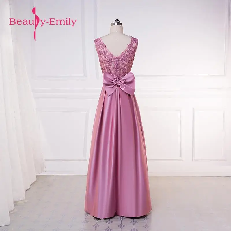Beauty Emily, длинные кружевные темно-розовые вечерние платья,, трапециевидные, длиной до пола, Формальные платья для выпускного вечера, светоотражающее платье
