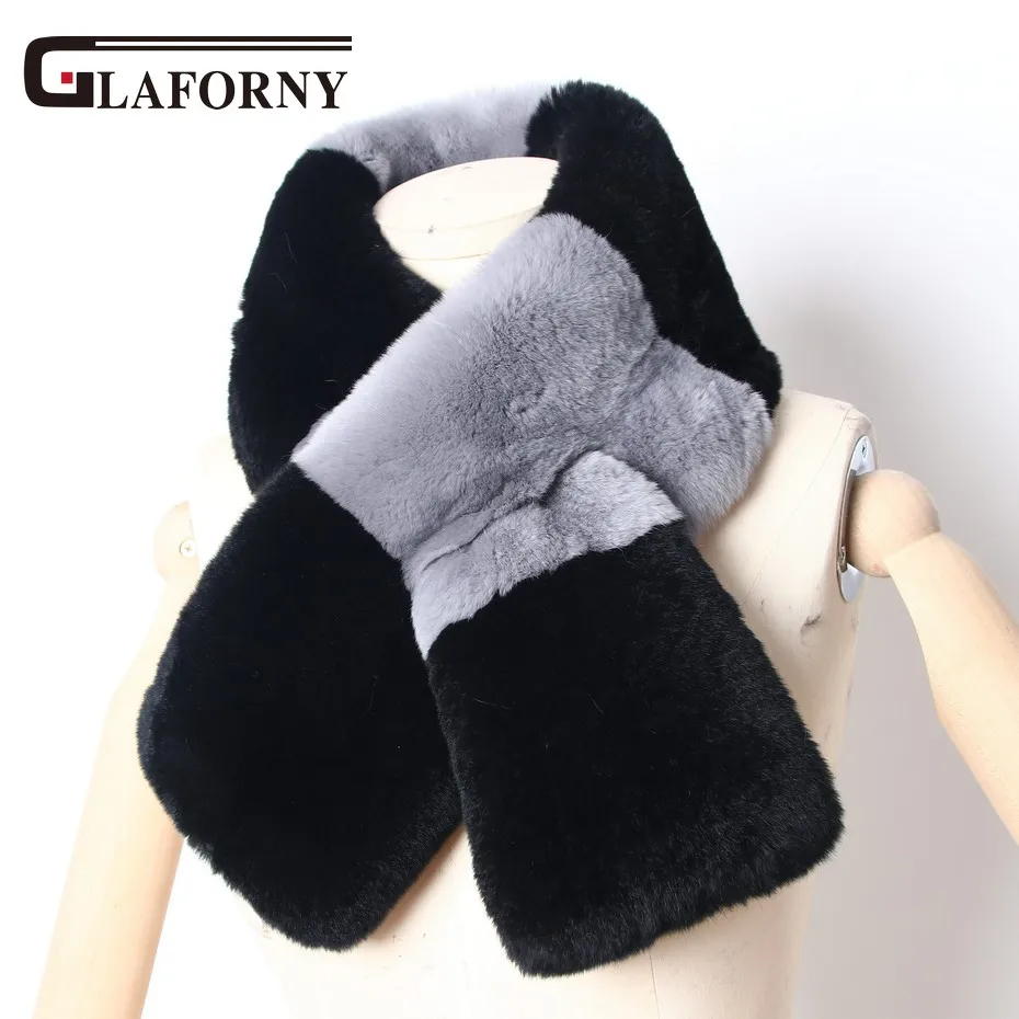Glaforny новые женские модные шарфы из меха кролика рекс женский зимний теплый меховой шарф Капюшон Черный Серый Супер русский натуральный мех