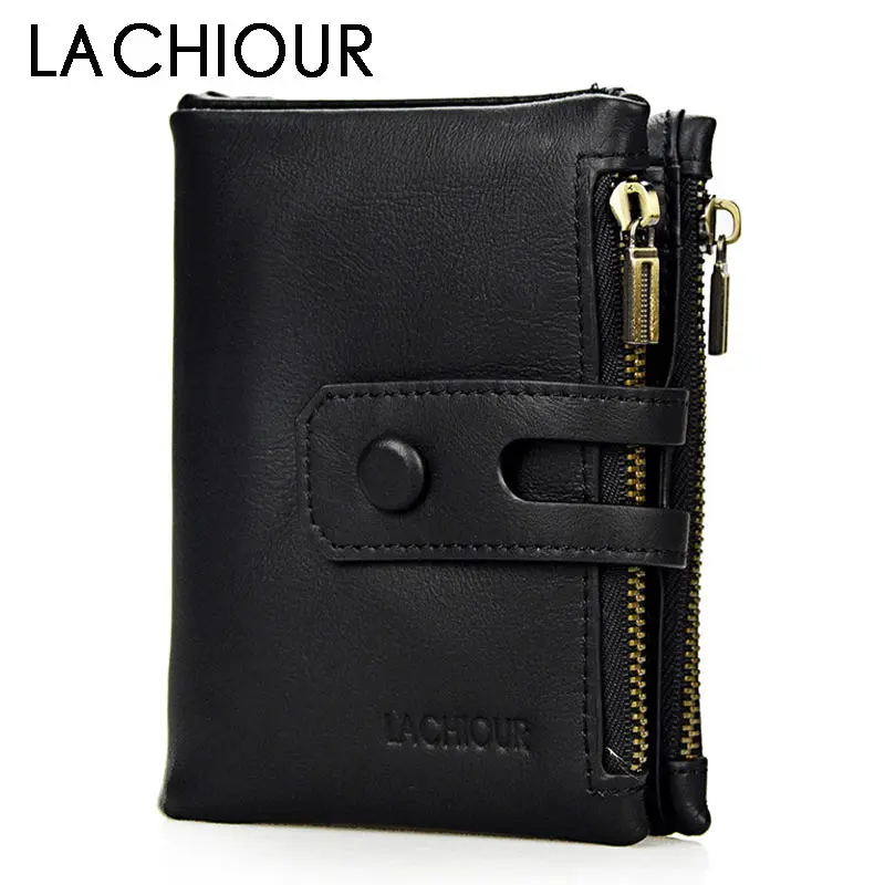 

Lachiour Genuine Leather Men Wallets Coin Pocket Zipper Real Men's Leather Wallet with Coin High Quality Male Purse cartera