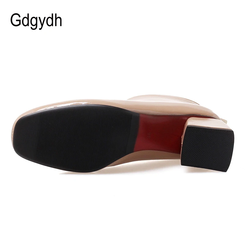 Gdgydh Spring Women Platform High Heels Boots Round Toe Autumn Women Comfortable Ankle Boots Patent Leather Women Shoes
