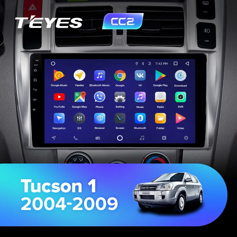 TEYES CC2 Штатная магнитола для Хендай Туксон 1 Hyundai Tucson 1 2004 2006 2007 2008 2009 Android 8.1, до 8-ЯДЕР, до 4+ 64ГБ 32EQ+ DSP 2DIN автомагнитола 2 DIN DVD GPS мультимедиа автомобиля головное устройство