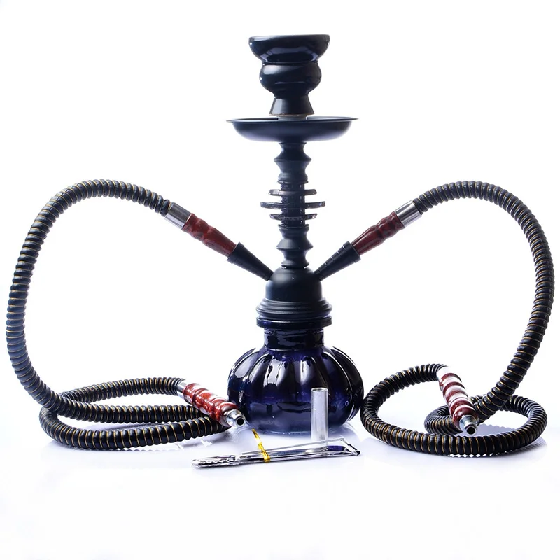 Shisha Hookah Set Горячая Распродажа арабский кальян набор с двойным синтетическим кожаным шлангом керамическая чаша с металлическим углем щипцы Chicha Narguile трубы - Цвет: Shisha Hookah Set