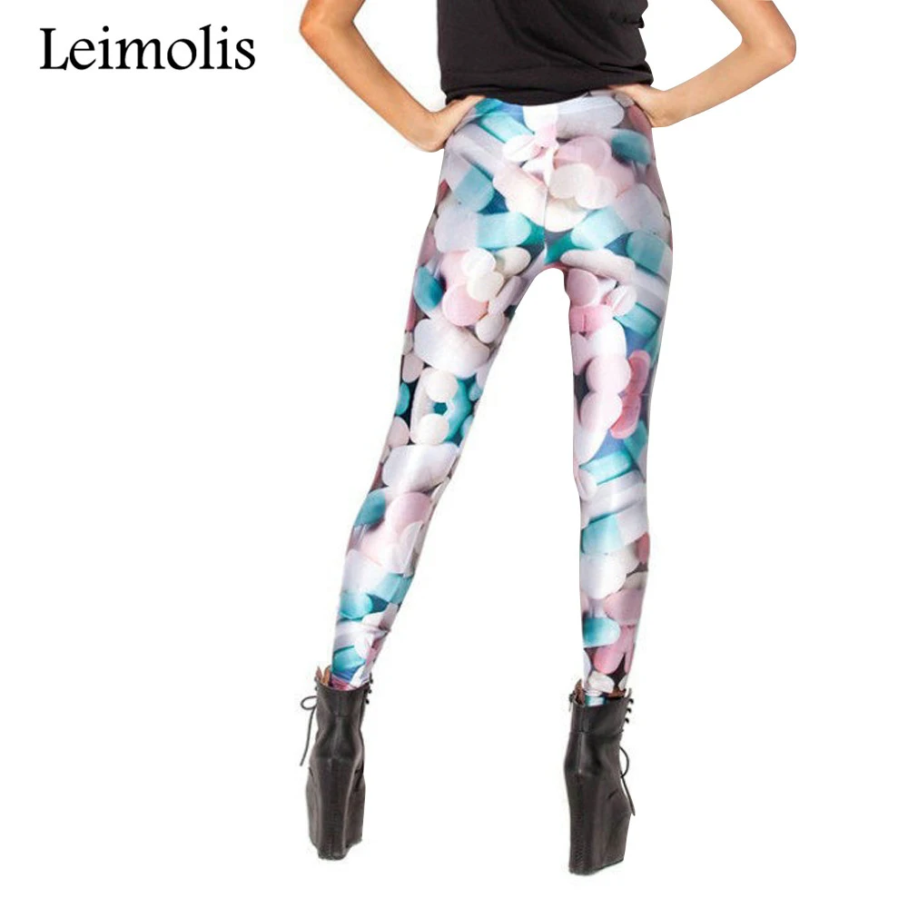 Leimolis 3D printed fitness push up workout leggings women candy pills plus size High Waist punk rock pants | Женская одежда