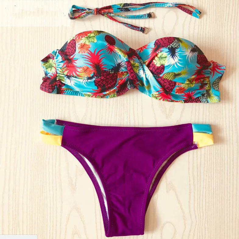 Женский комплект бикини с чашками пуш-ап и ананасами | Женская одежда