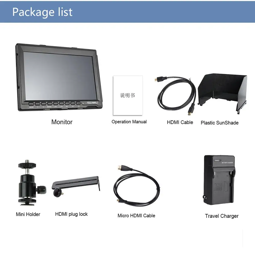 FW-74K 7 Inch HD IPS 1280x800 Field LCD DSLR Camera Car Monitor pc HDMI ++ Charger for Panasonic GH4 SONY A7S FS7 4K UHD | Электроника