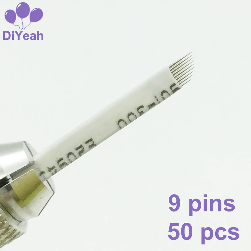 50 шт. 9 штифтов Перманентный макияж иглы для татуажа бровей скошенное лезвие