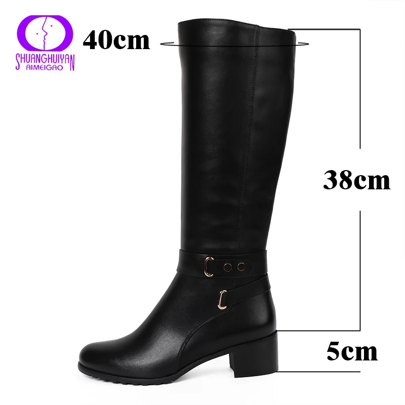 Женские сапоги до колена AIMEIGAO черные с круглым носком на молнии зима 2017|winter shoes for