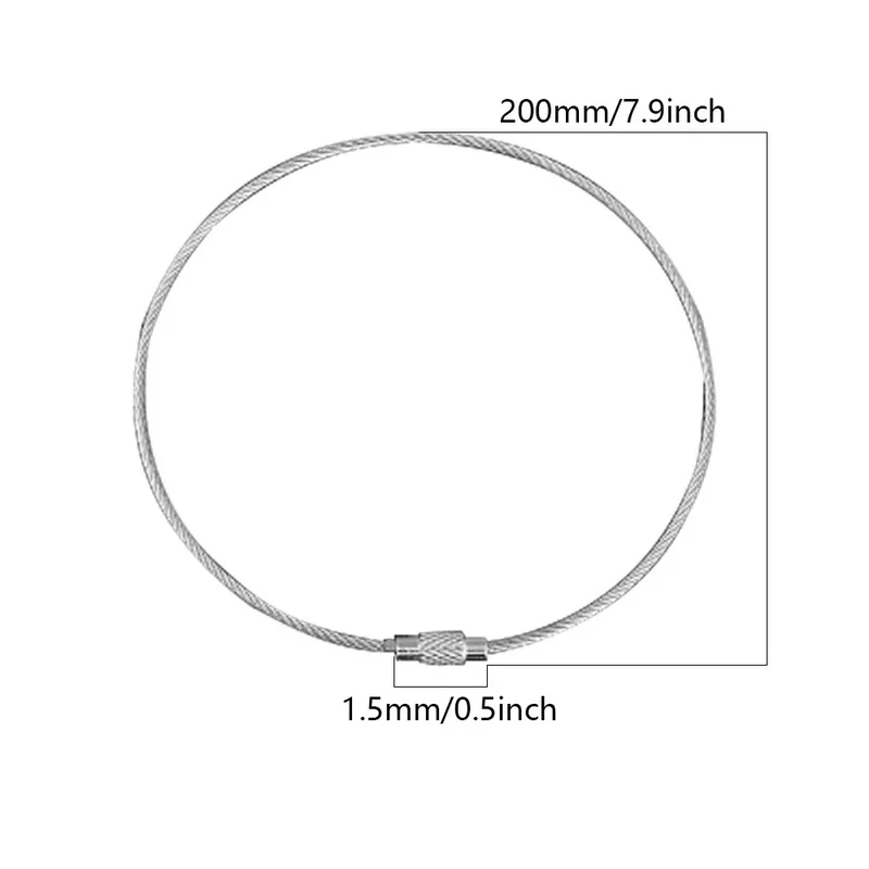 1.5x200mm 10 шт. брелок для ключей с винтовым зажимом, проволока из нержавеющей стали, держатель для ключей, брелок для ключей, кольца, кабель для наружного туризма, брелки - Цвет: 1.5x200mm