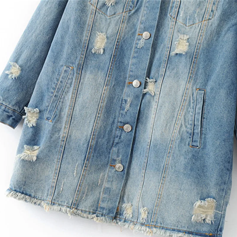 Женское джинсовое пальто с длинным рукавом Повседневная Свободная джинсовая