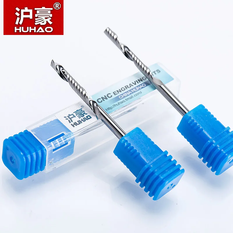 HUHAO 1pc 3.175mm Single Flute Spiral Cutter 3A TOP Quality CNC Router bits for wood Acrylic PVC End Mill Carbide Milling | Инструменты