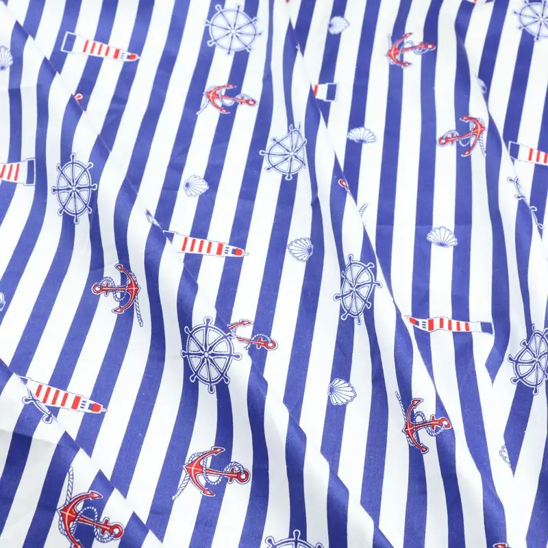 blue stripe shell Хлопок саржевая Ткань Морской стиль синий серый белый парусник якорь Маяк Морской конек в полоску для детей постельное белье Простыня одежда - Цвет: blue stripe shell