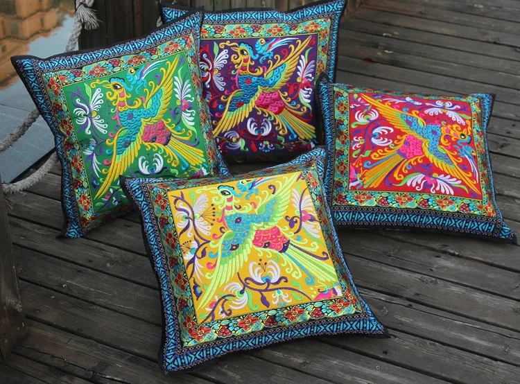 Льняная ткань ручная вышивка в китайском этническом стиле наволочка 45*45