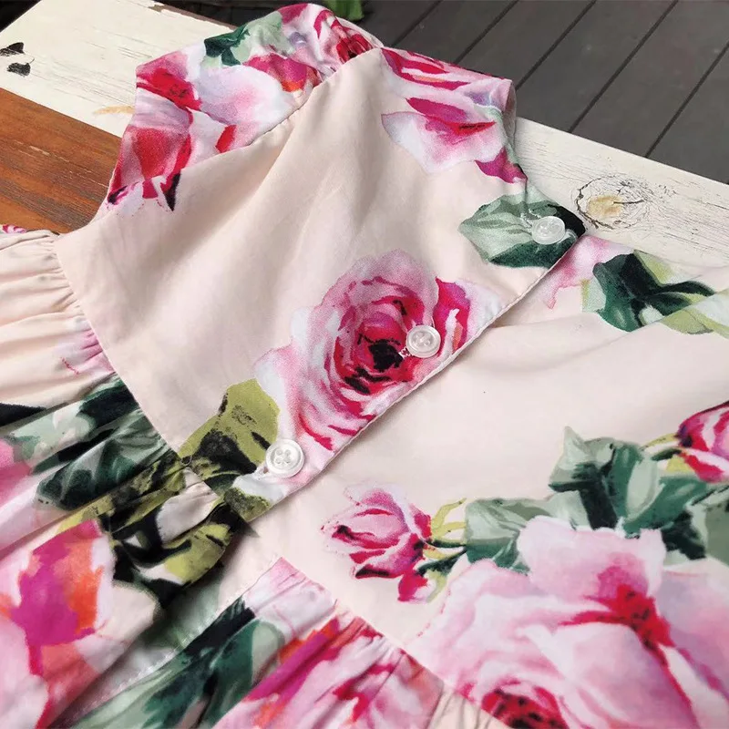 Roimyal Wholesale Summer Girls Short Sleeved Princess dress Pure Cotton Breathable Printed Flowers 2-7 Years Old free shipping | Детская