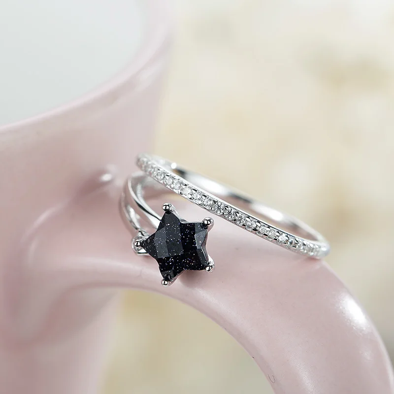 Sa silverage кольцо стерлингового серебра 925 модные креативные black star Многослойные