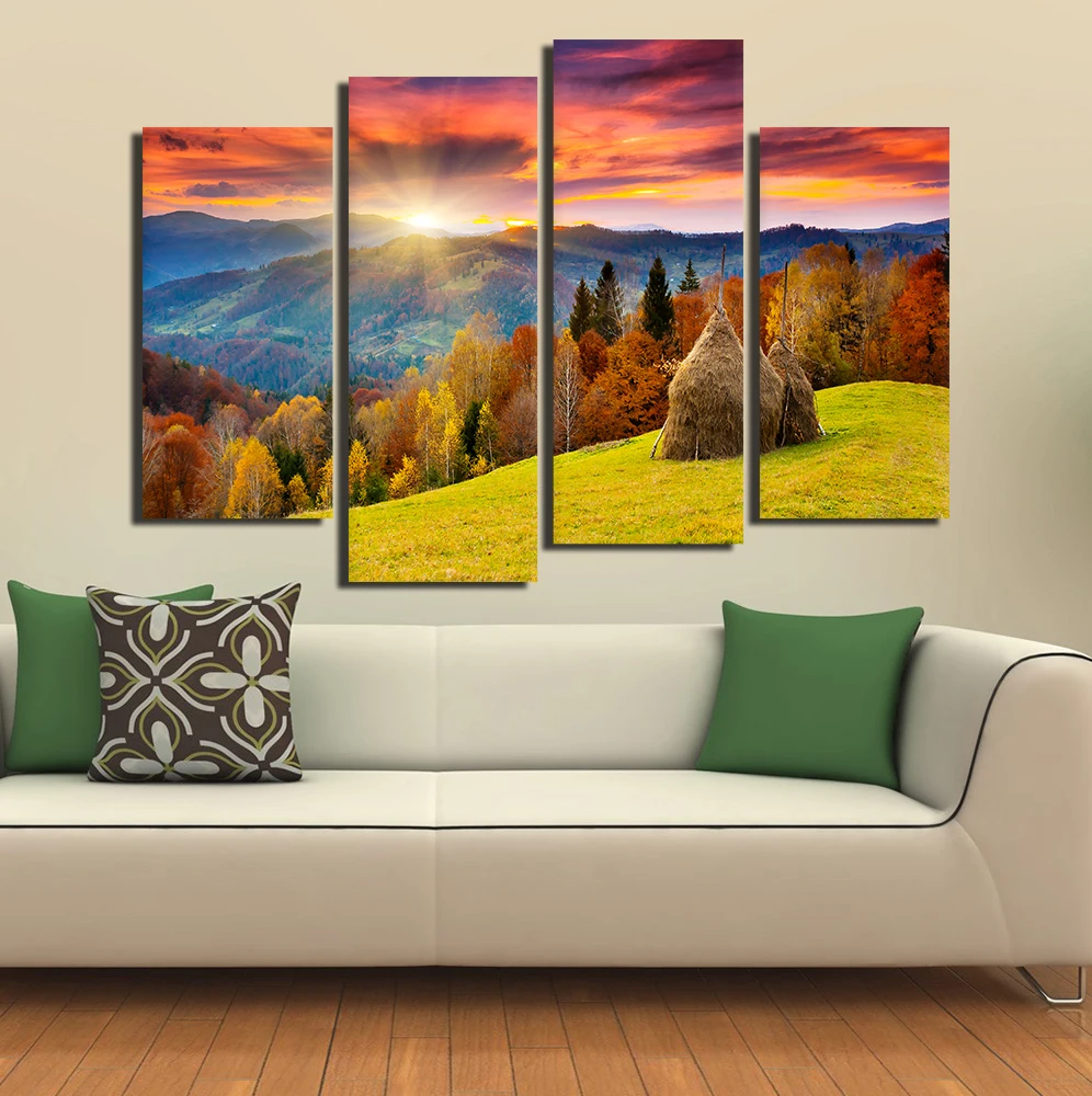 4 шт. настенная живопись холст осень восход пейзаж художественная настенные