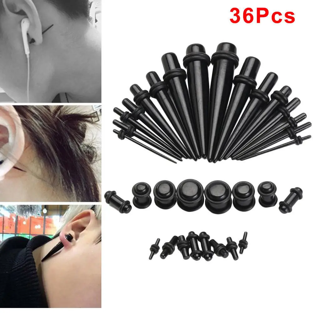 36Pcs/set Punk Crylic Ear Gauge Taper Tunnel Plug Expander Stretching Piercing Kit Sets 2020 Body Jewelry Expanders | Украшения и