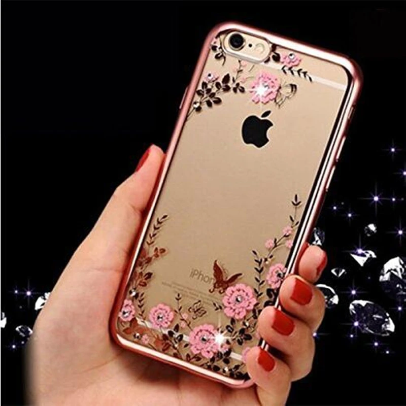 UVR роскошный чехол бампер из ТПУ с бабочкой цветами бриллиантами блестящим