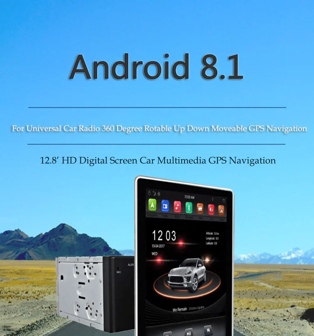 Android 8,1 Авторадио 12,8 ''автомобильное радио 360 градусов Rotable подвижный для Toyota/Nissan/hyundai/Kia gps Navi большой экран 2 Din