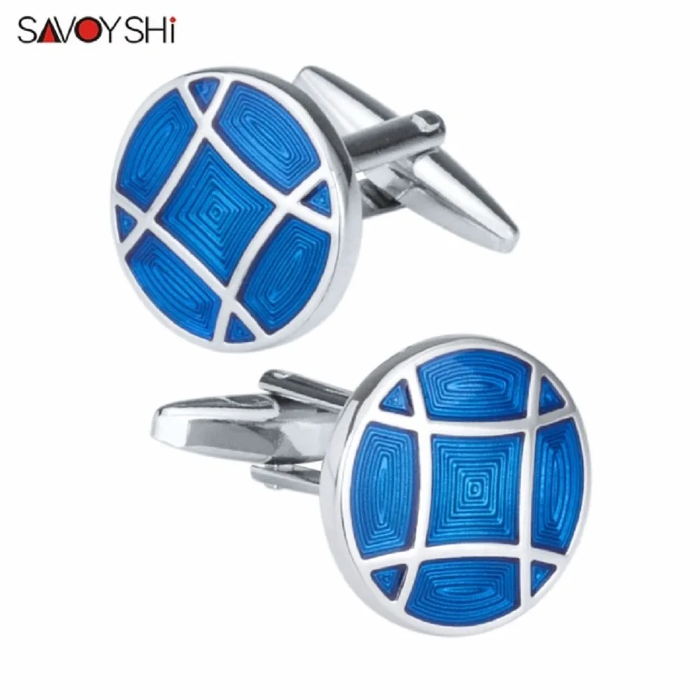 

Синие эмалированные запонки SAVOYSHI для мужчин, модные брендовые запонки, круглые запонки, свадебный подарок, ювелирные изделия