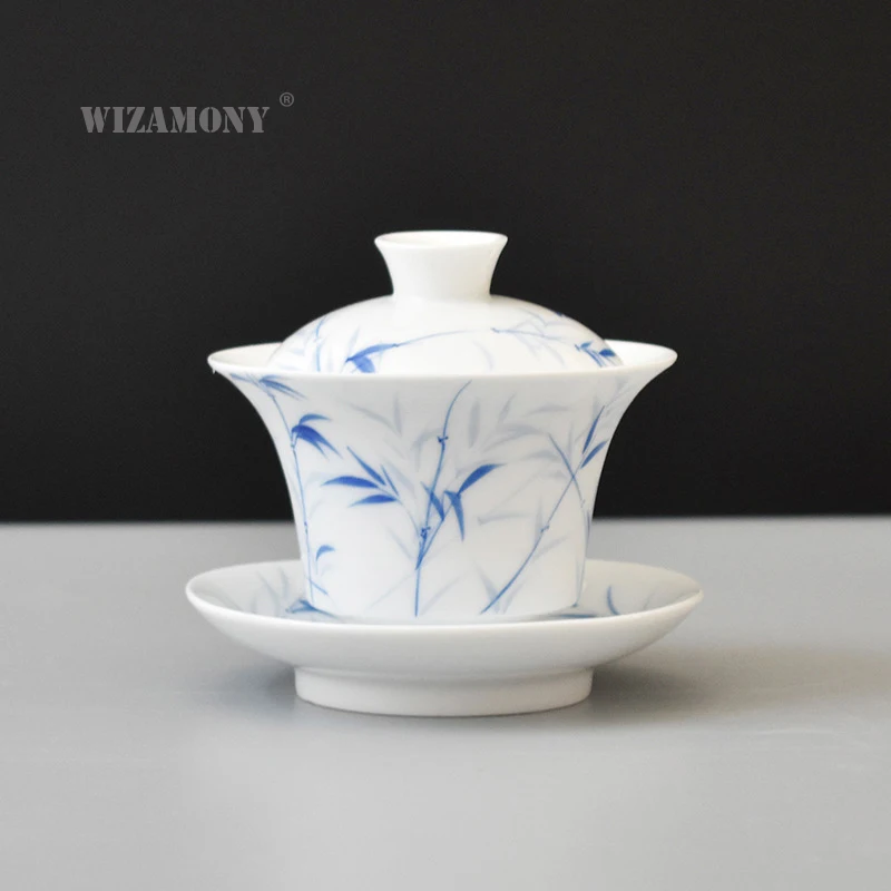 1 шт. WIZAMONY сине белый бамбуковый Gaiwan китайский старинный глазурь Цзиндэчжэнь
