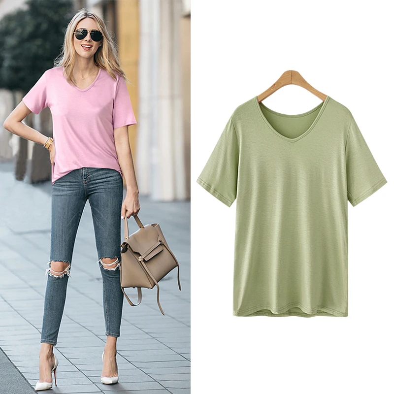 

Summer 2019 new fashion T-shirt pink womens harajuku style tops V-neck plus size korean style women shirts 5XL/6XL