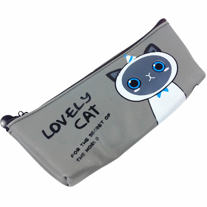 Пенал 1 шт./лот Новый из искусственной кожи с милым котом вместительная сумка для