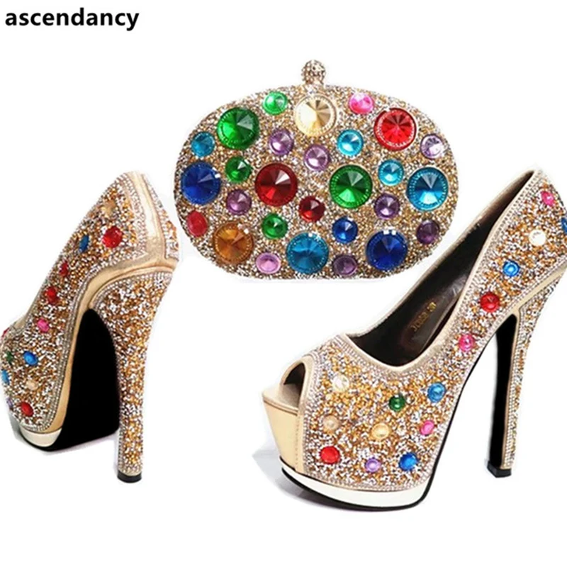 Ladies Italian Shoes and Bag Set African Decorated with Rhinestone Nigerian Women Wedding Shoe | Обувь