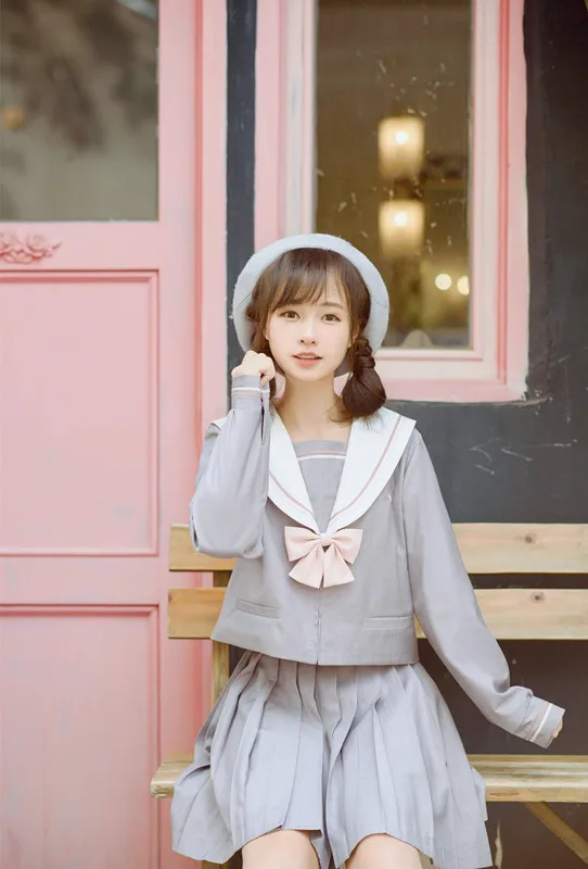 Long sleeve set UPHYD/Новое поступление, японская школьная форма для девочек, Корейская школьная форма, женские матросские Костюмы, Матросская форма, топ+ юбка+ галстук, W84 - Цвет: Long sleeve set