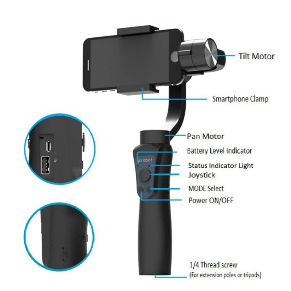 Высокое качество 3 оси Ручной bluetooth Gimbal стабилизатор для смартфонов GoPro Hero Спорт