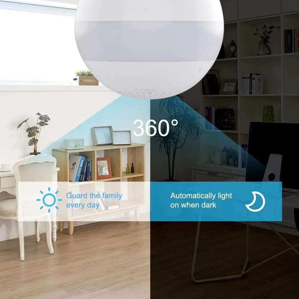 Панорамная видеокамера с углом обзора 360 градусов, Wifi, IP светильник, лампа для наблюдения, камера видеонаблюдения, датчик движения, ночное видение, 960 P, для iPhone, Android
