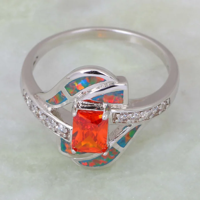 Модные кольца для женщин Красный фианит гранат опал серебряный цвет Ювелирное