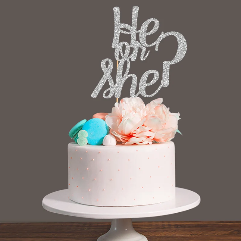 Золотистый/серебристый/черный блестящий Топпер для торта с надписью He/She