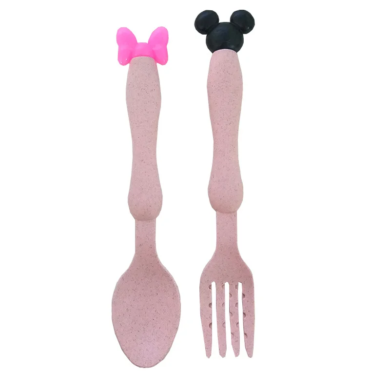 fork and spoon pink Пшеничная соломенная детская обеденная миска, детская мультяшная посуда, набор, детская обеденная тарелка, детская тренировочная миска, ложка, вилка, Опп Упаковка - Цвет: fork and spoon pink
