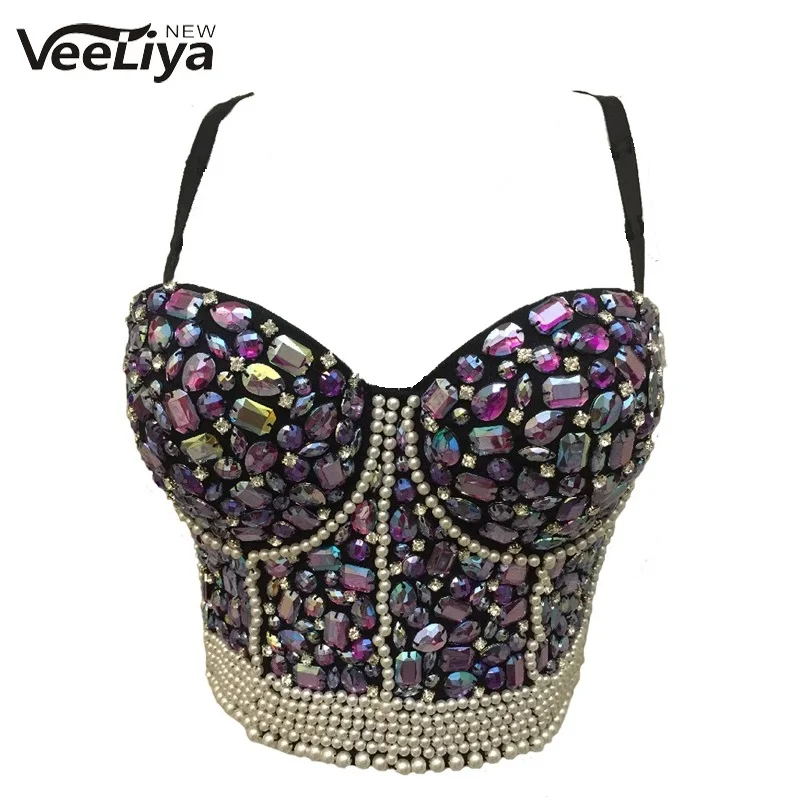 

P4 Women Colorful Diamond Tank Tops Unique Camisole Crop Tops Bustier Bra Tube Top Party Nightclub Performance S-XL