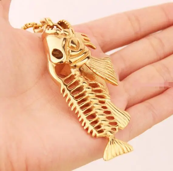 Готическое ювелирное изделие Мужская цепочка золотого цвета Байкерская полая