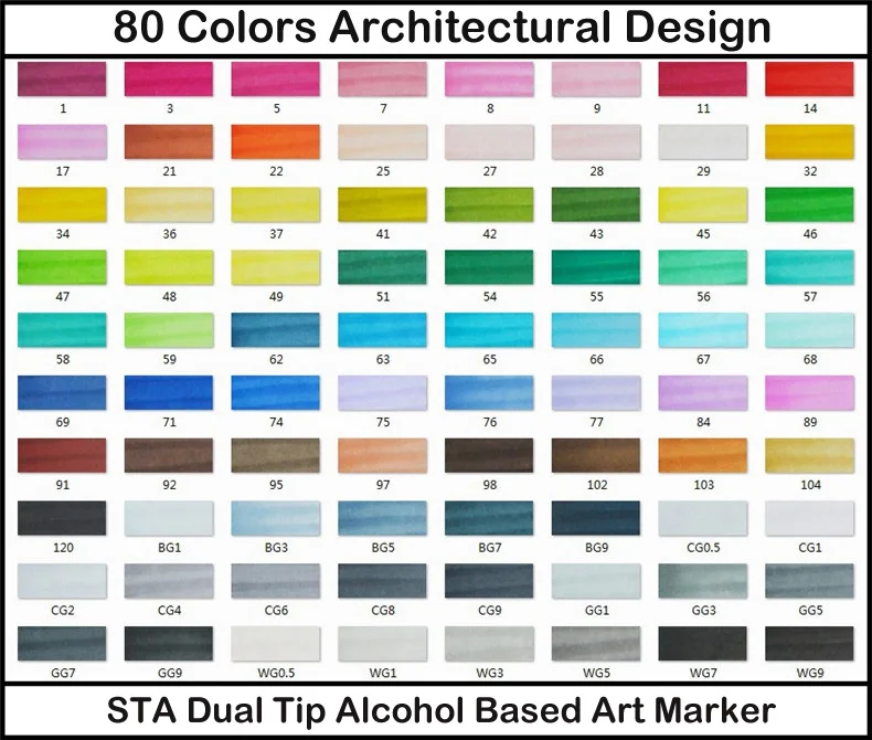 80 Building Colors STA профессиональные художественные маркеры с двойной головкой на спиртовой основе, маркеры для рисования, ручка для рисования, аниме, интерьер, ландшафтное строительство, дизайн 3203 - Цвет: 80 Building Colors
